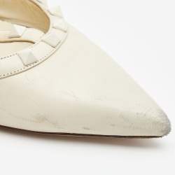 Pre Owned Valentino Cream Leather Rockstud Ankle Strap Pumps Size 40.5