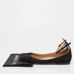 Pre Owned Valentino Black Suede Ankle Strap Ballet Flats Size 38