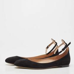 Pre Owned Valentino Black Suede Ankle Strap Ballet Flats Size 38
