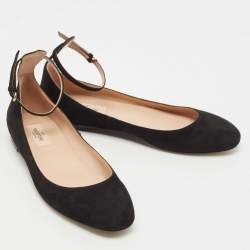 Pre Owned Valentino Black Suede Ankle Strap Ballet Flats Size 38