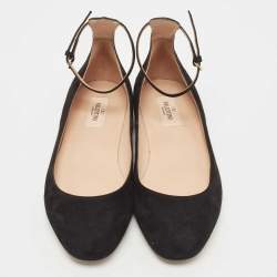 Pre Owned Valentino Black Suede Ankle Strap Ballet Flats Size 38
