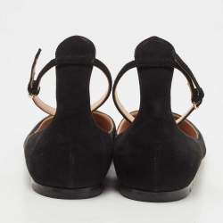 Pre Owned Valentino Black Suede Ankle Strap Ballet Flats Size 38