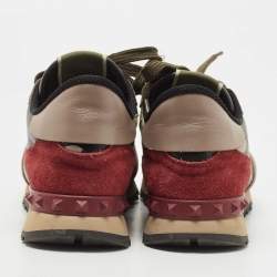 Pre Owned Valentino Multicolor Leather and Canvas Rockrunner Camouflage Low Top Sneakers Size 37.5