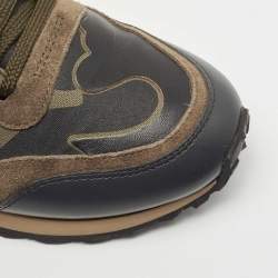 Pre Owned Valentino Multicolor Leather and Canvas Rockrunner Camouflage Low Top Sneakers Size 37.5