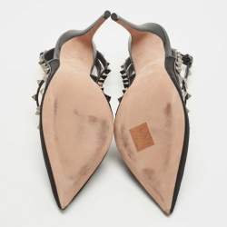 Pre Owned Valentino Black Mesh and Leather Rockstud Ankle Strap Pumps Size 40