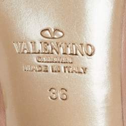 Pre Owned Valentino Beige Leather Rockstud Ankle Strap Pumps Size 36