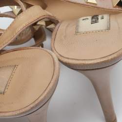 Pre Owned Valentino Beige Leather Rockstud Ankle Strap Pumps Size 36