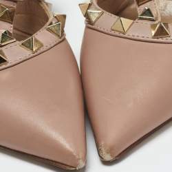 Pre Owned Valentino Beige Leather Rockstud Ankle Strap Pumps Size 36