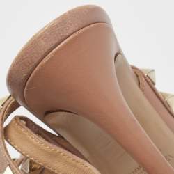 Pre Owned Valentino Beige Leather Rockstud Ankle Strap Pumps Size 36