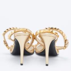 Pre Owned Valentino Gold Leather Rockstud Ankle Strap Sandals Size 36