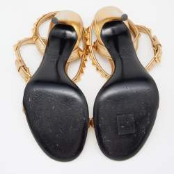 Pre Owned Valentino Gold Leather Rockstud Ankle Strap Sandals Size 36