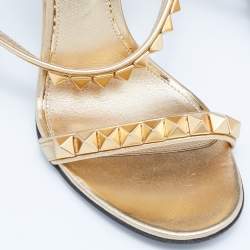Pre Owned Valentino Gold Leather Rockstud Ankle Strap Sandals Size 36