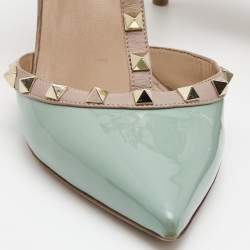 Pre Owned Valentino Blue/Beige Patent and Leather Rockstud Pumps Size 40