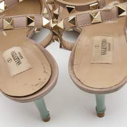 Pre Owned Valentino Blue/Beige Patent and Leather Rockstud Pumps Size 40