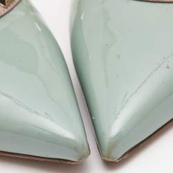 Pre Owned Valentino Blue/Beige Patent and Leather Rockstud Pumps Size 40