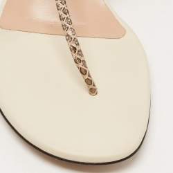 Pre Owned Valentino Cream/Beige Python Embossed and Leather Slingback Flats Size 37