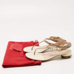 Pre Owned Valentino Cream/Beige Python Embossed and Leather Slingback Flats Size 37