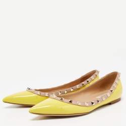 مملوكة مسبقًا Valentino Yellow Patent Leather Rockstud Ballet Flats Size 38