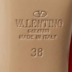 Pre Owned Valentino Red/Dusty Pink Patent and Leather Rockstud Ankle Strap Pumps Size 38