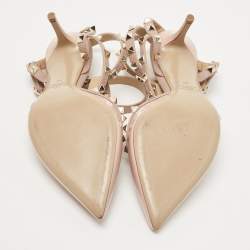 Pre Owned Valentino Pink Patent Leather Rockstud Ankle Strap Pumps Size 38