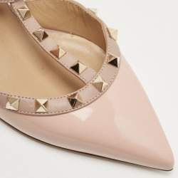 Pre Owned Valentino Pink Patent Leather Rockstud Ankle Strap Pumps Size 38