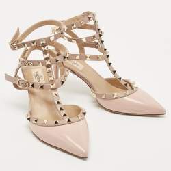 Pre Owned Valentino Pink Patent Leather Rockstud Ankle Strap Pumps Size 38