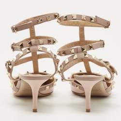 Pre Owned Valentino Pink Patent Leather Rockstud Ankle Strap Pumps Size 38