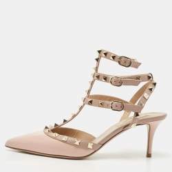 Pre Owned Valentino Pink Patent Leather Rockstud Ankle Strap Pumps Size 38