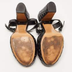 Pre Owned Valentino Black Leather Rockstud  Ankle Strap Sandals Size 38.5