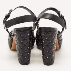 Pre Owned Valentino Black Leather Rockstud  Ankle Strap Sandals Size 38.5