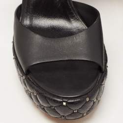 Pre Owned Valentino Black Leather Rockstud  Ankle Strap Sandals Size 38.5