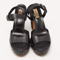 Pre Owned Valentino Black Leather Rockstud  Ankle Strap Sandals Size 38.5