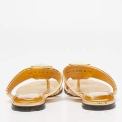 Pre Owned Valentino Gold Leather One Stud Thong Flats Size 38