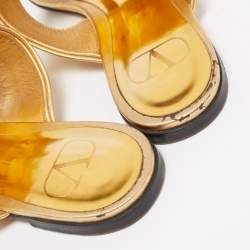 Pre Owned Valentino Gold Leather One Stud Thong Flats Size 38