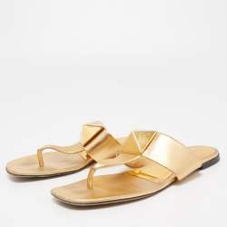 Pre Owned Valentino Gold Leather One Stud Thong Flats Size 38