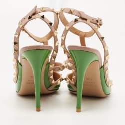 Pre Owned Valentino Green/Beige Patent and Leather Rockstud Pumps Size 40.5