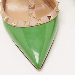 Pre Owned Valentino Green/Beige Patent and Leather Rockstud Pumps Size 40.5