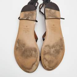 Pre Owned Valentino Black Leather Knee High Gladiator Sandals Size 38