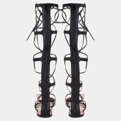 Pre Owned Valentino Black Leather Knee High Gladiator Sandals Size 38