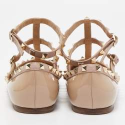 Pre Owned Valentino Two Tone Patent and Leather Rockstud Ankle Strap Ballet Flats Size 38