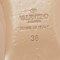 Pre Owned Valentino Two Tone Patent and Leather Rockstud Ankle Strap Ballet Flats Size 38