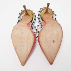 Pre Owned Valentino Multicolor Leather Rockstud Ankle Strap Pumps Size 39.5