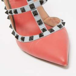Pre Owned Valentino Multicolor Leather Rockstud Ankle Strap Pumps Size 39.5