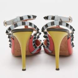 Pre Owned Valentino Multicolor Leather Rockstud Ankle Strap Pumps Size 39.5