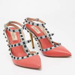 Pre Owned Valentino Multicolor Leather Rockstud Ankle Strap Pumps Size 39.5