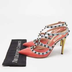 Pre Owned Valentino Multicolor Leather Rockstud Ankle Strap Pumps Size 39.5