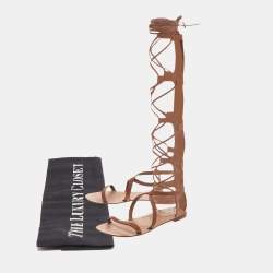 Pre Owned Valentino Brown Leather Gladiator Flat Sandals Size 38