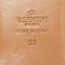 Pre Owned Valentino Brown Leather Gladiator Flat Sandals Size 38