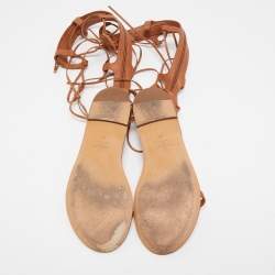 Pre Owned Valentino Brown Leather Gladiator Flat Sandals Size 38