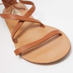 Pre Owned Valentino Brown Leather Gladiator Flat Sandals Size 38